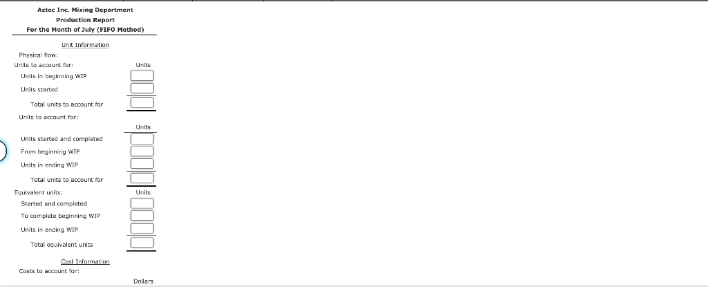 is the first department, and its output is measured in gallons, Aztec