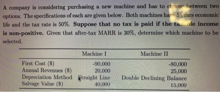  A company is considering purchasing a new machine and has to