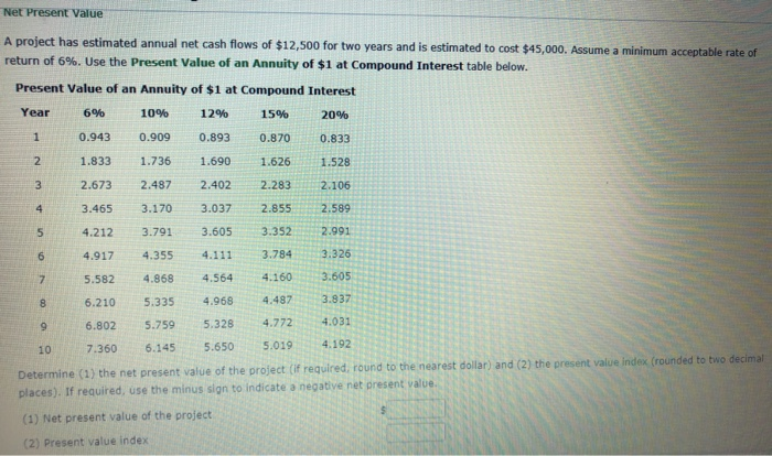  Net Present Value A project has estimated annual net cash flows