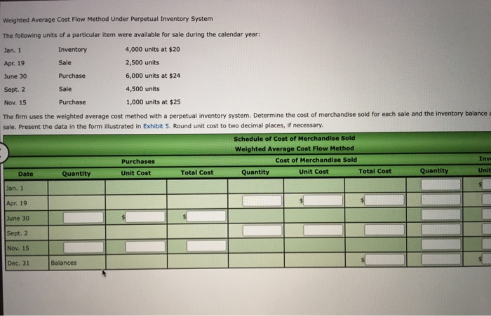  Weighted Average Cost Flow Method Under Perpetual Inventory System The following
