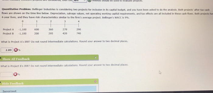  Shoad be used to evaluate projects. Quantitative Problem Bellinger Industries is