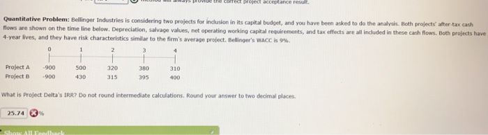 considering two projects for indusion in its capital budget, and you have