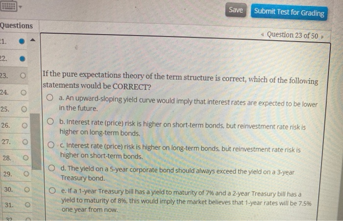  Save Submit Test for Grading Questions Question 23 of 50 01.