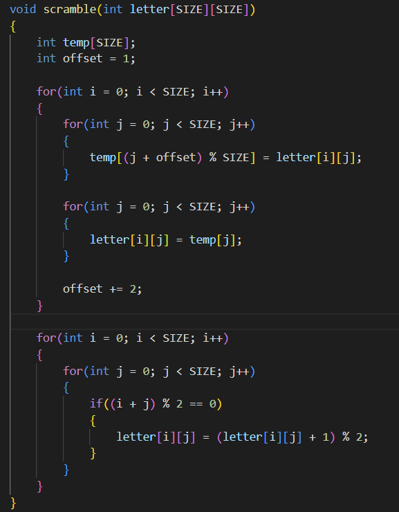This provided code in C++ scrambles this 10 x 10 matrixinto this