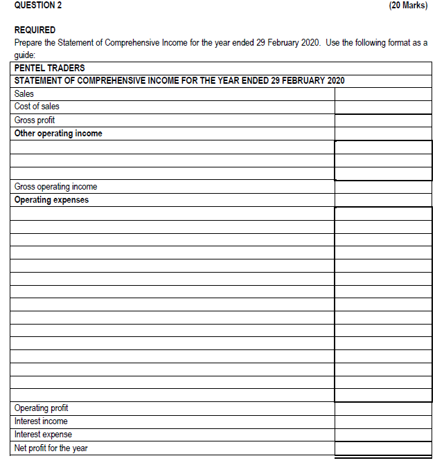  FROM THE QUESTION ABOVE COMPLETE THE FOLLOWING TABLE: PENTEL TRADERS STATEMENT