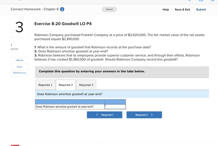 you Connect Homework Chapter 8 Saved Submit Help Save & Exit Exercise