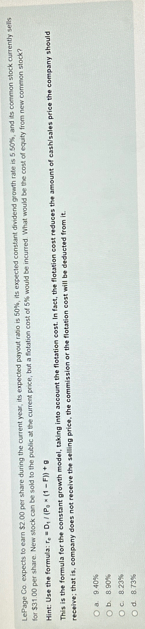  LePage Co. expects to earn $2.00 per share during the current