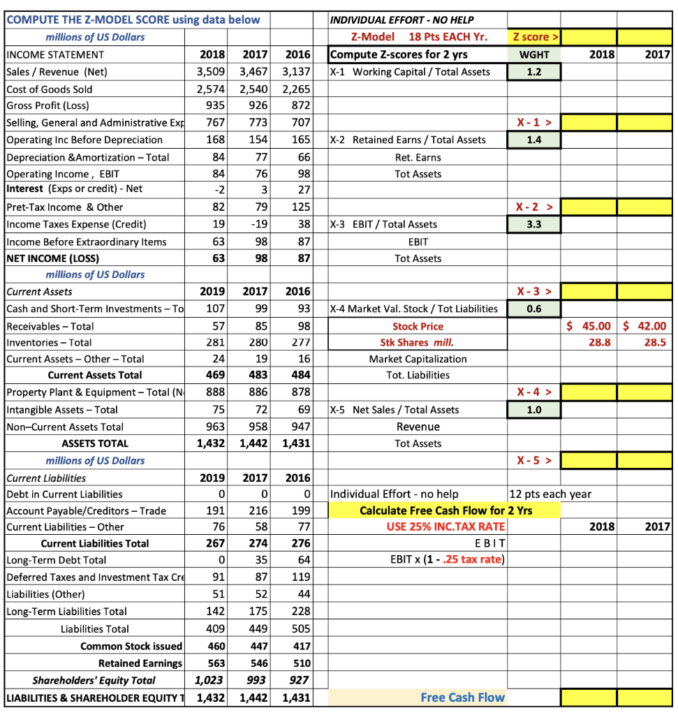 Please help solve INDIVIDUAL EFFORT - NO HELP Z-Model 18 Pts EACH