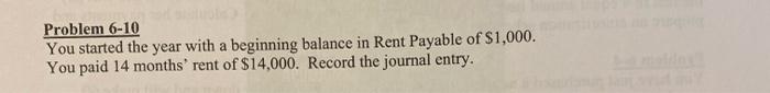  Problem 6-10 You started the year with a beginning balance in
