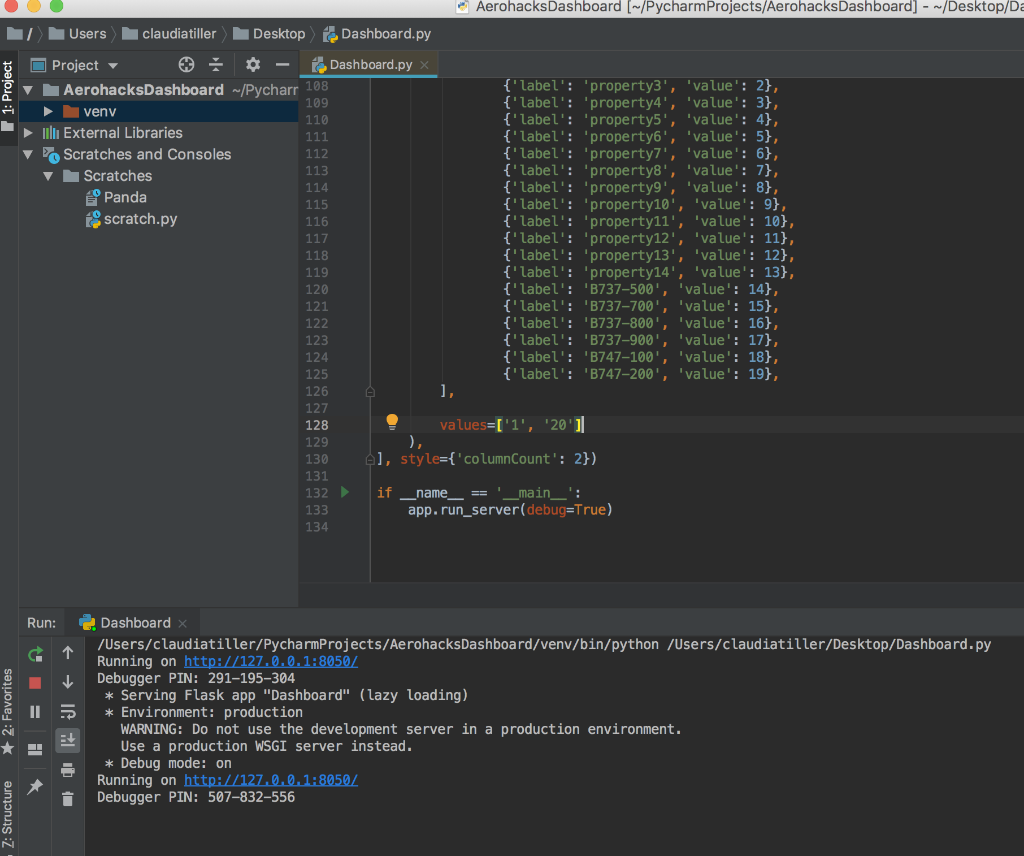 Create a dashboard using PYTHON that will assign each item in the