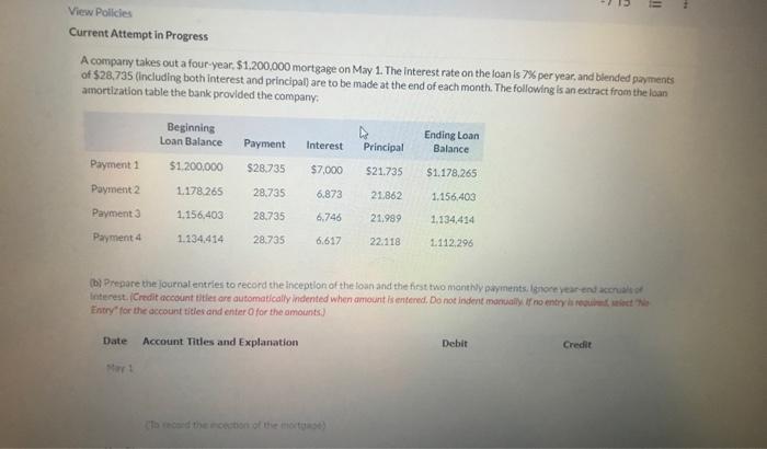 mortgage on May 1. The interest rate on the loan is 7%