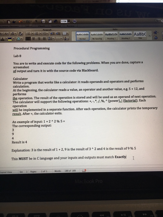  Procedural Programming Lab 8 You are to write and execute code