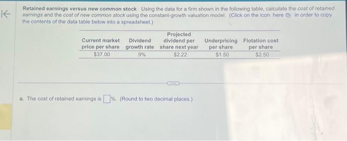  Retained earnings versus new common stock Using the data for a