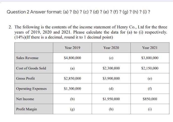  Question 2 Answer format: (a)? (b) ? (c)? (d)? (e) ?