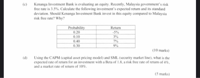  please answer both (c) and (d) please provide working. Kenanga Investment