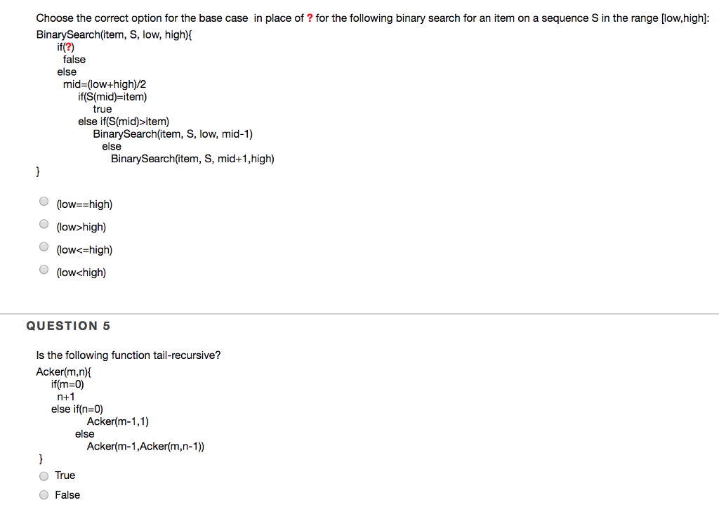 is preferred over an iterative implementation. O True O False Which of
