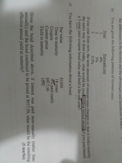 the differences in the td b) You are given the following