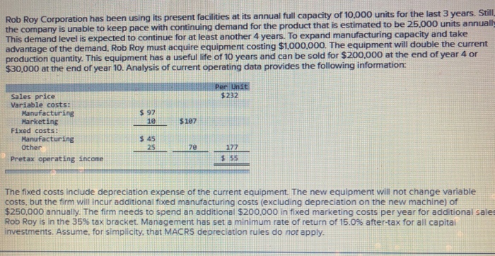  12pp3 Rob Roy Corporation has been using its present facilities at