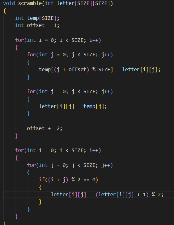 This provided program in C++ scrambles this 10 x 10 matrix into