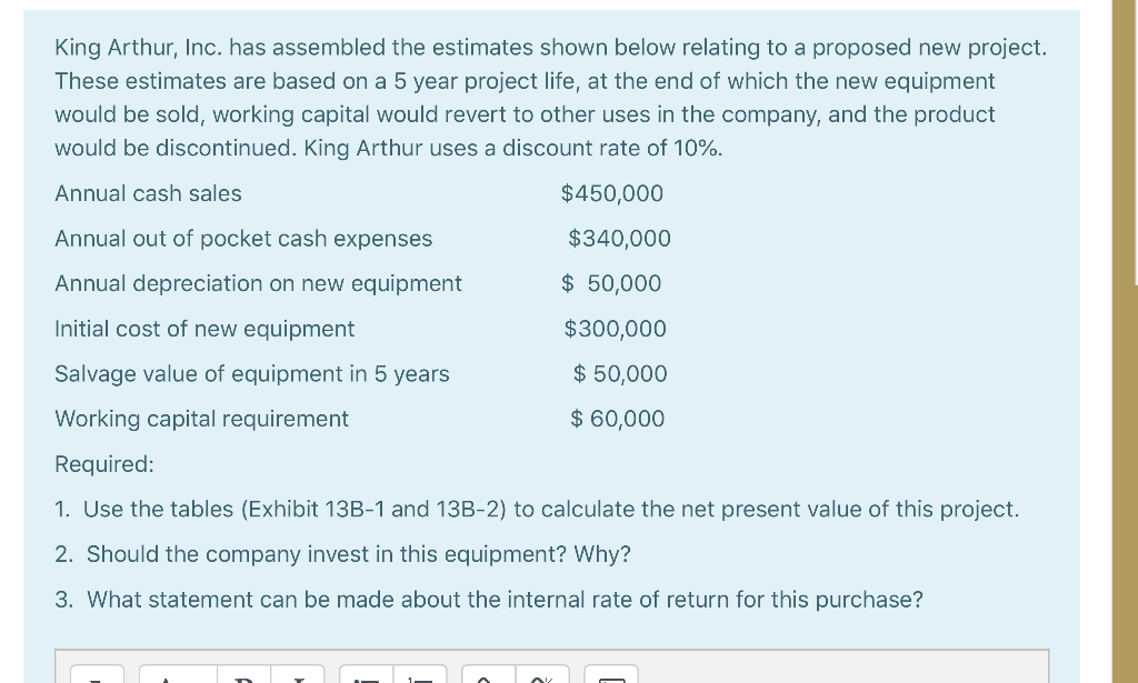  King Arthur, Inc. has assembled the estimates shown below relating to