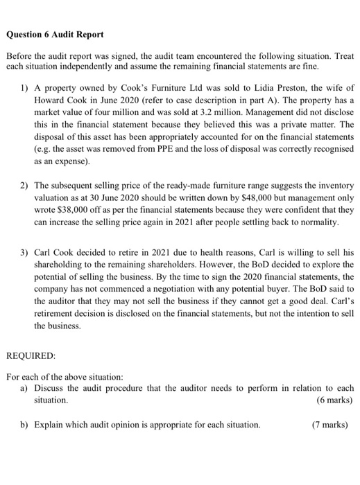 about Cook's Furniture Ltd in Part A may be useful. Question 5