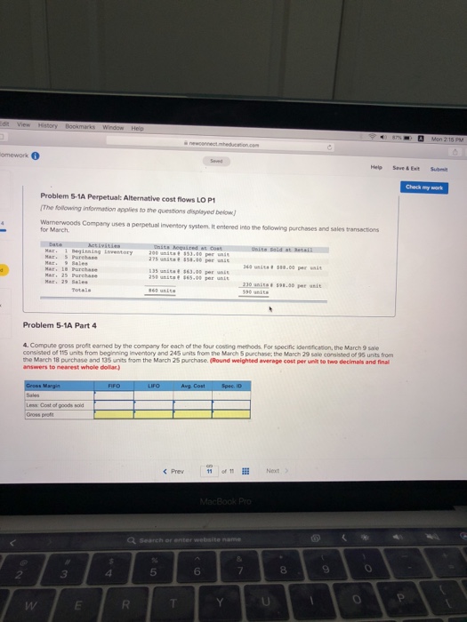  omework Help Save&Exit Submit Problem 5-1A Perpetual: Alternative cost flows LO