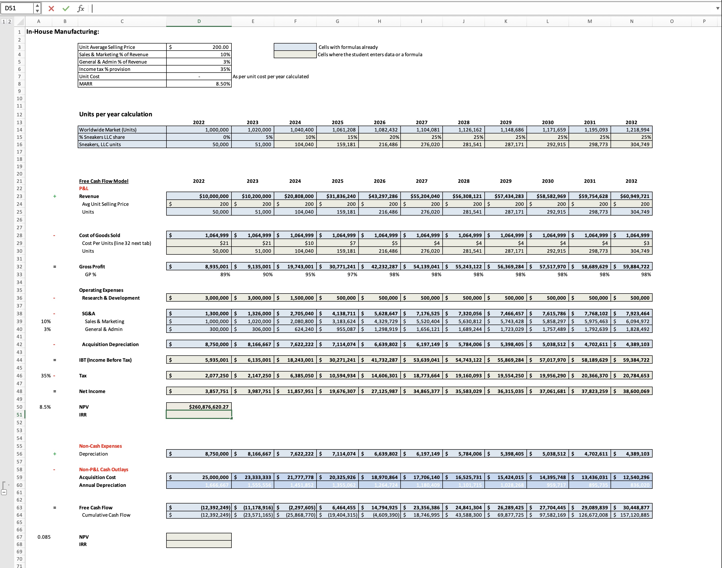 How do I calculate the IRR in this spread sheet? \begin{tabular}{|l|l|ll|} \hline