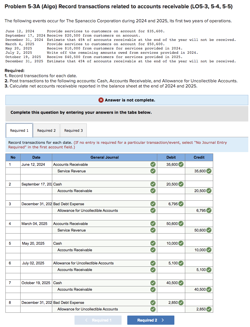 I need to calculate the process Problem 5-3A (Algo) Record transactions related