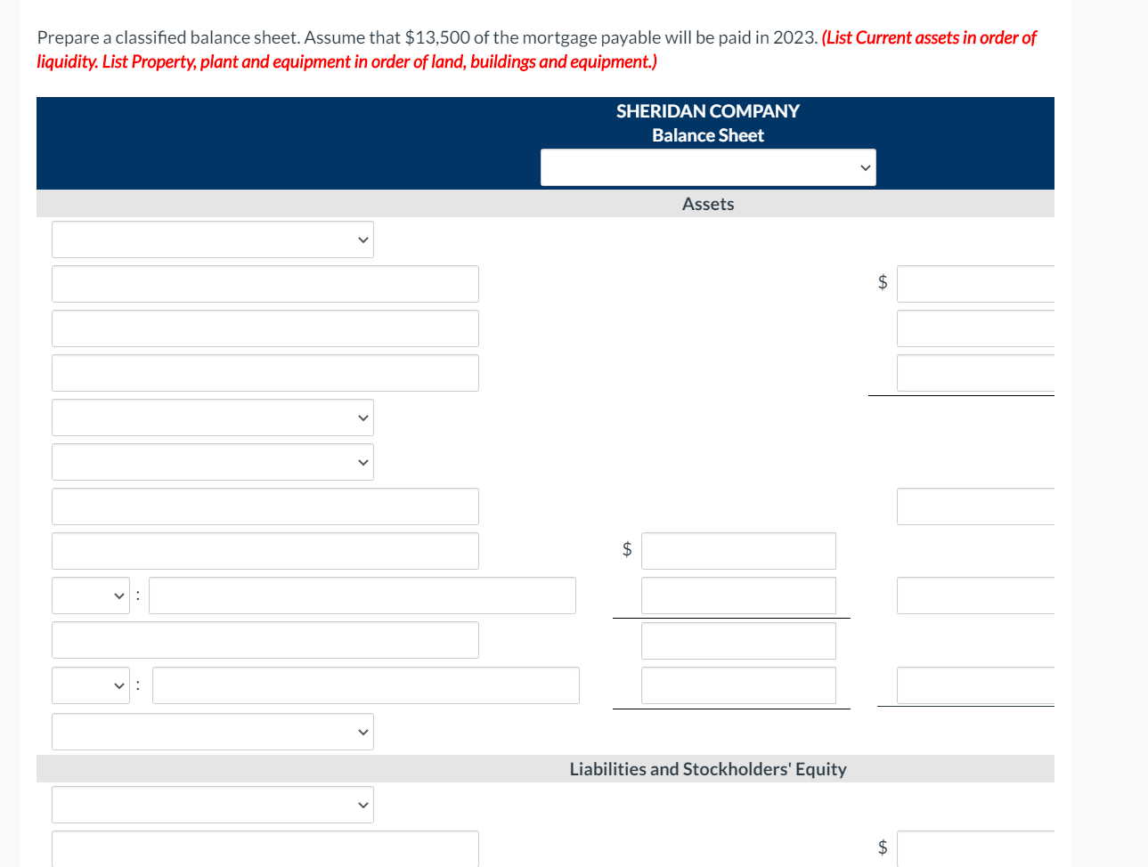 statements of Sheridan Company at December 31, 2022. Buildings Accounts receivable Prepaid