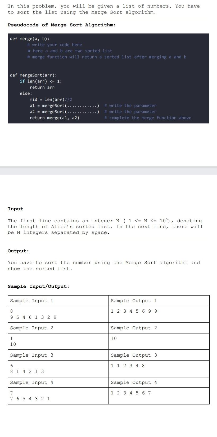  type the code in python In this problem, you will be