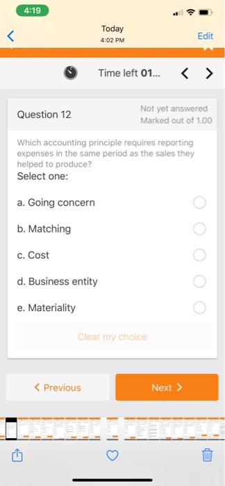  4:19 Today 4:02 PM Edit Time left 01... Question 12 Not