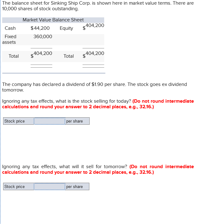 The balance sheet for Sinking Ship Corp. is shown here in
