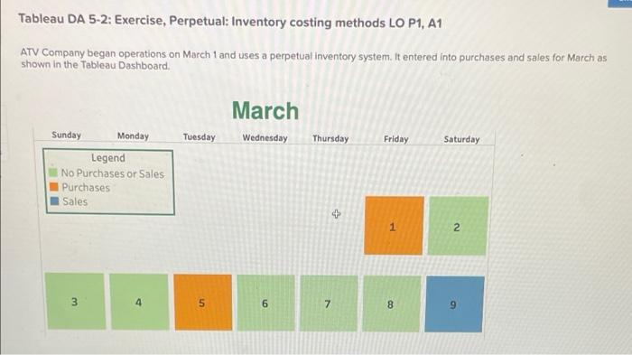  Tableau DA 5-2: Exercise, Perpetual: Inventory costing methods LO P1, A1