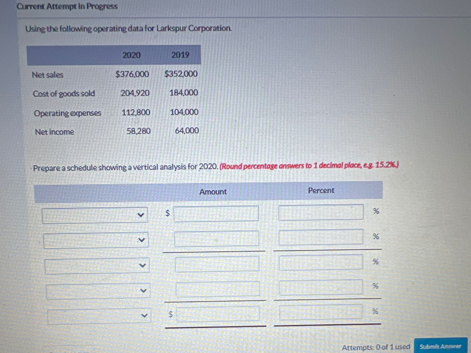  Current Aftempt in Progress Using the following operating data for Larkspur