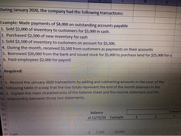  question: 1. record the january 2020 transactions by adding and subtracting