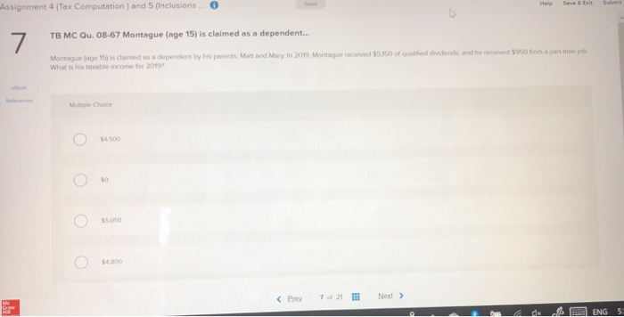  Assignment 4 (Tax Computation) and 5 (Inclusions. TB MC Qu. 08-67