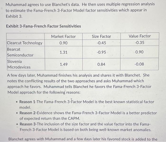  Muhammad agrees to use Blanchet's data. He then uses multiple regression