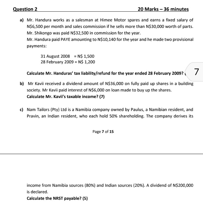 question 2 Question 2 20 Marks - 36 minutes a) Mr. Handura