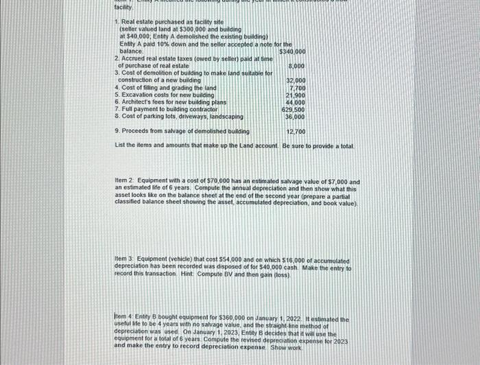  List the items and amounts that make up the Land account.