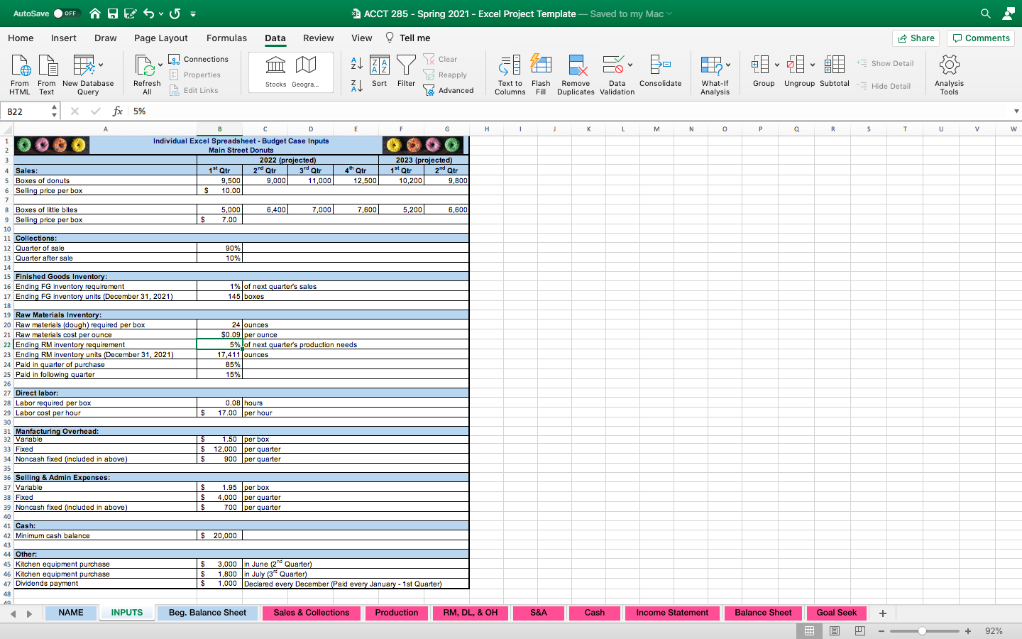 OFF HES ACCT 285 - Spring 2021 - Excel Project Template -