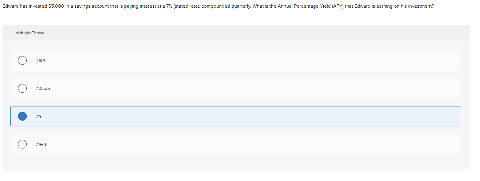  Multiple Choice 7.19% 7.05%% 7% 7.44%
