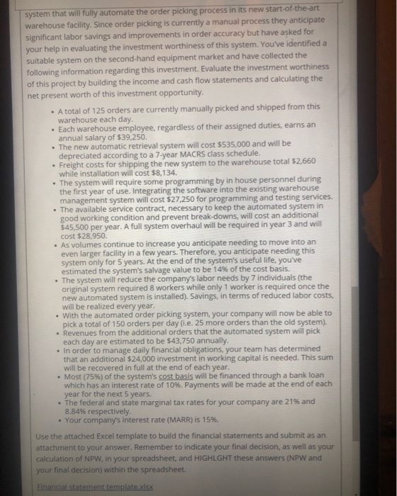  please answer as soon as possible. use excell. thank you very