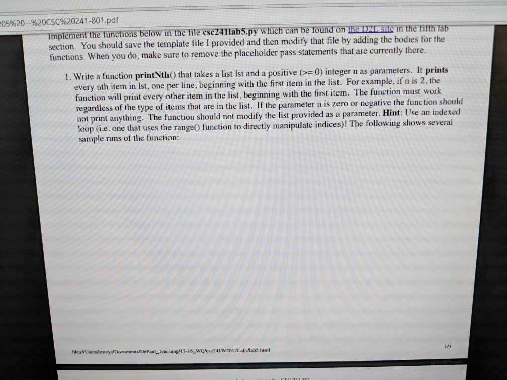  in python plz 05%20-%20CSC%2024 1-801.pdf Implement the functions below in the