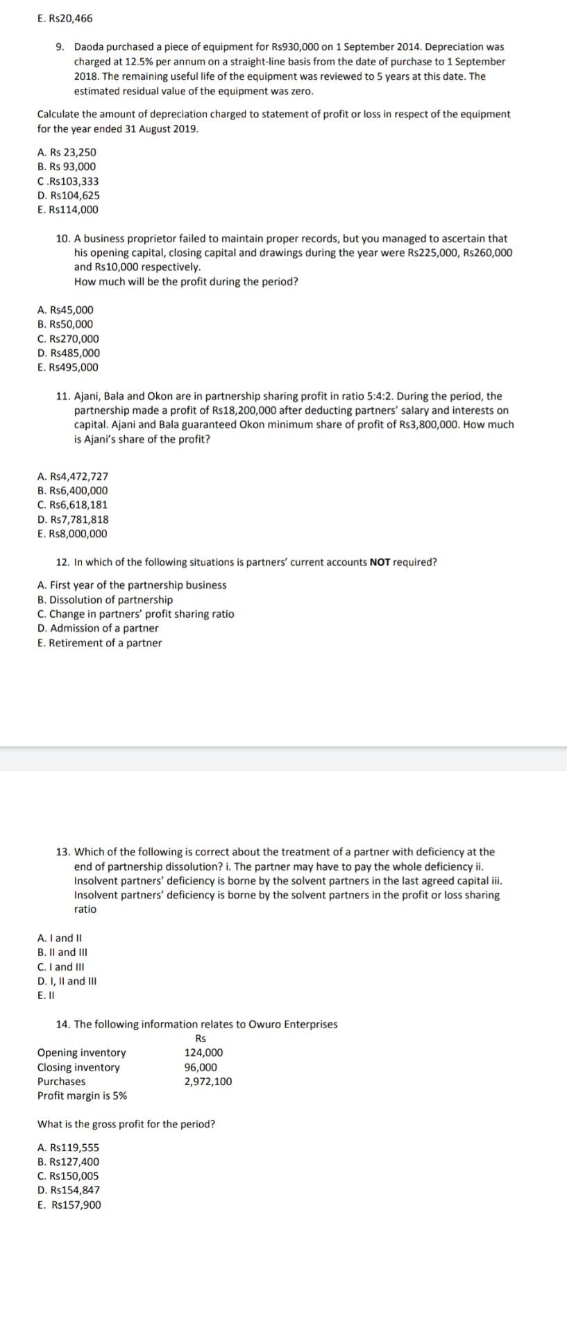  please answer these mcqs with explaination E. Rs 20,466 9. Daoda