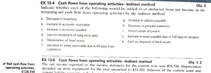  EX 13-4 Cash flows from operating activities-indirect method Obj. 2 Indicate