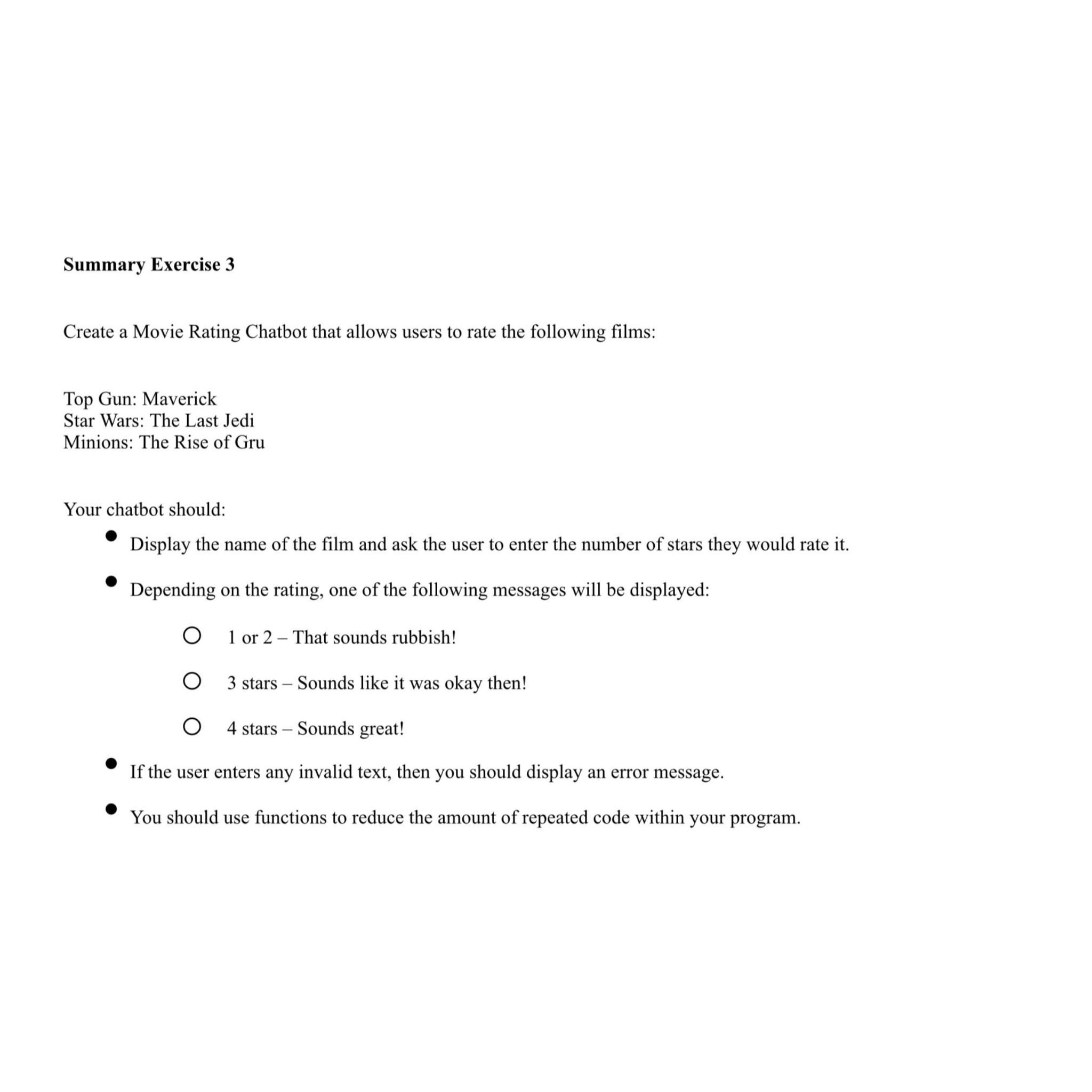 Summary Exercise 3 Maintain code redeability. Program the code in c++