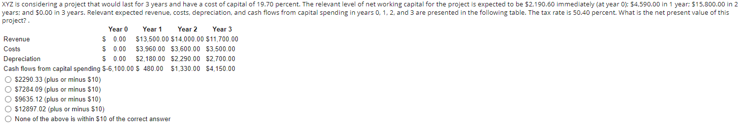 XYZ is considering a project that would last for 3 years