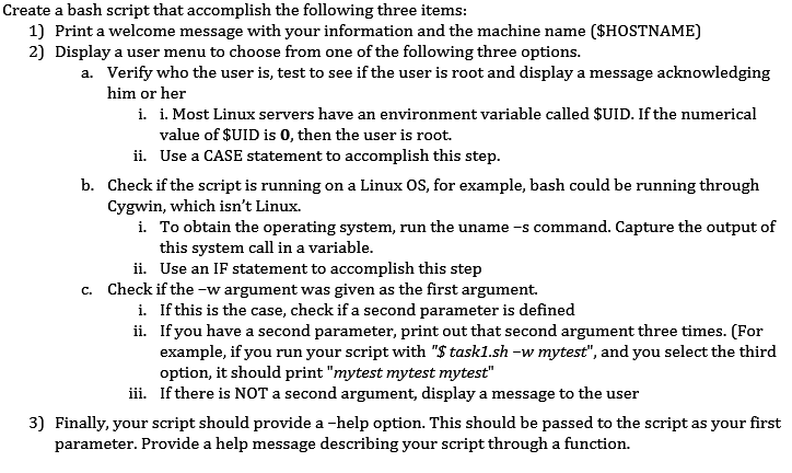 need help with this in Bash script Create a bash script that