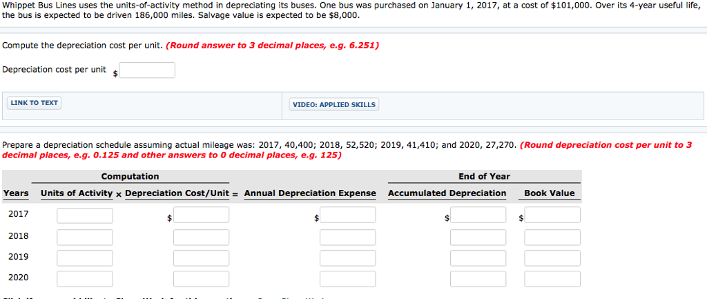 Whippet Bus Lines uses the units-of-activity method in depreciating its buses.