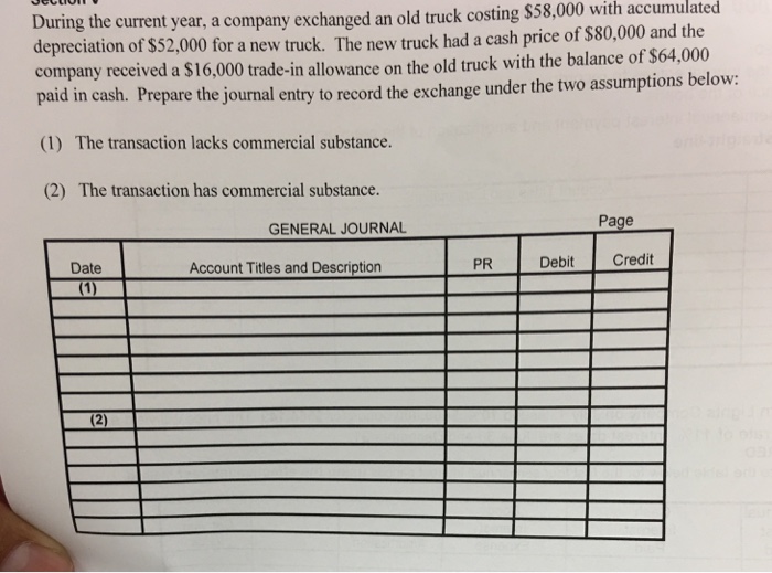  During the current year, a com exchanged an old truck costing
